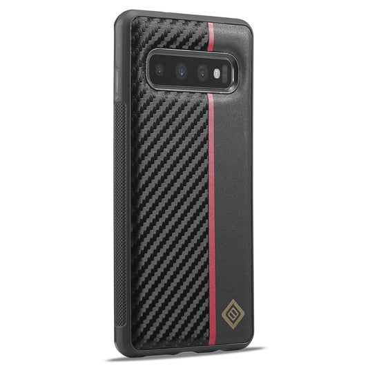 Galaxy S10 Plus Stoßfeste Hülle - Carbonfaser-Optik – PU-Leder & TPU