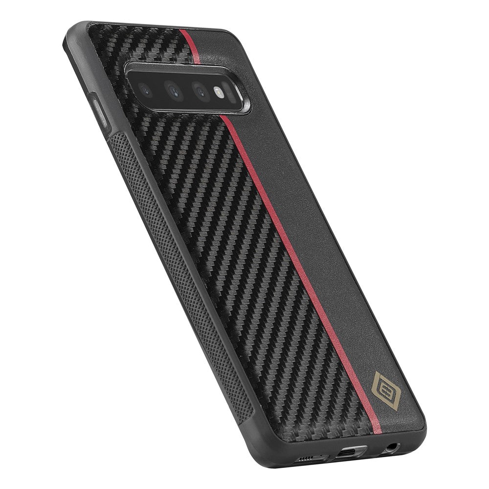 Galaxy S10 Plus Stoßfeste Hülle - Carbonfaser-Optik – PU-Leder & TPU