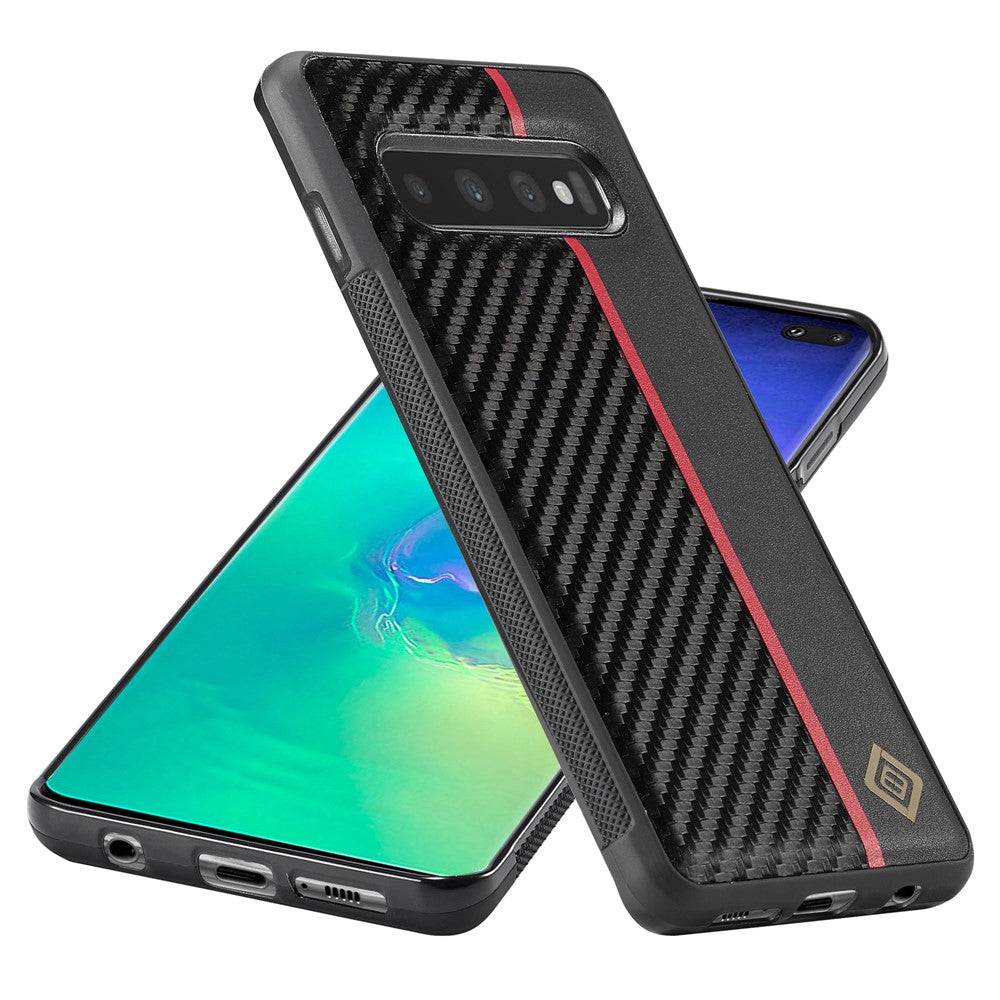 Galaxy S10 Plus Stoßfeste Hülle - Carbonfaser-Optik – PU-Leder & TPU