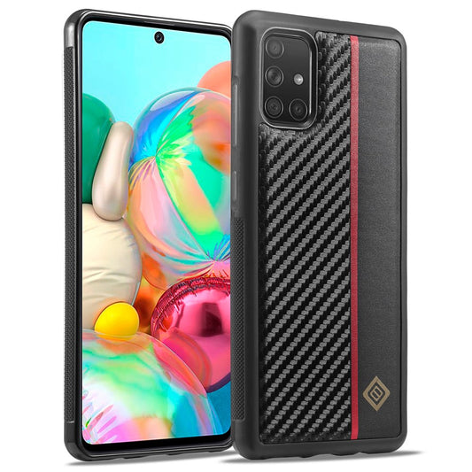 Galaxy A71 4G SM-A715 Stoßfeste Hülle - Carbonfaser-Optik – PU-Leder & TPU