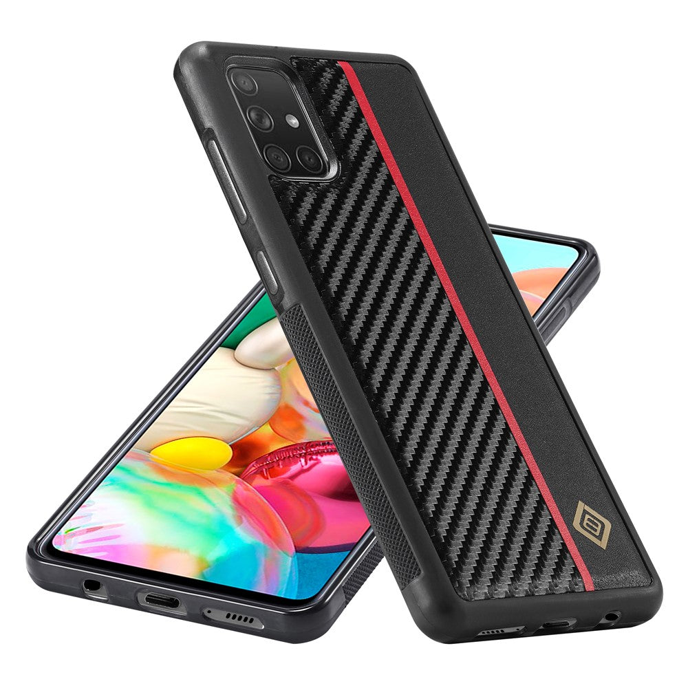 Galaxy A71 4G SM-A715 Stoßfeste Hülle - Carbonfaser-Optik – PU-Leder & TPU