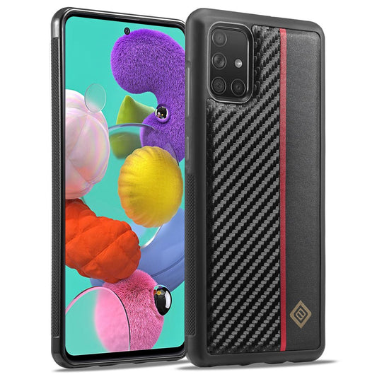 Galaxy A51 4G SM-A515 Stoßfeste Hülle - Carbonfaser-Optik – PU-Leder & TPU