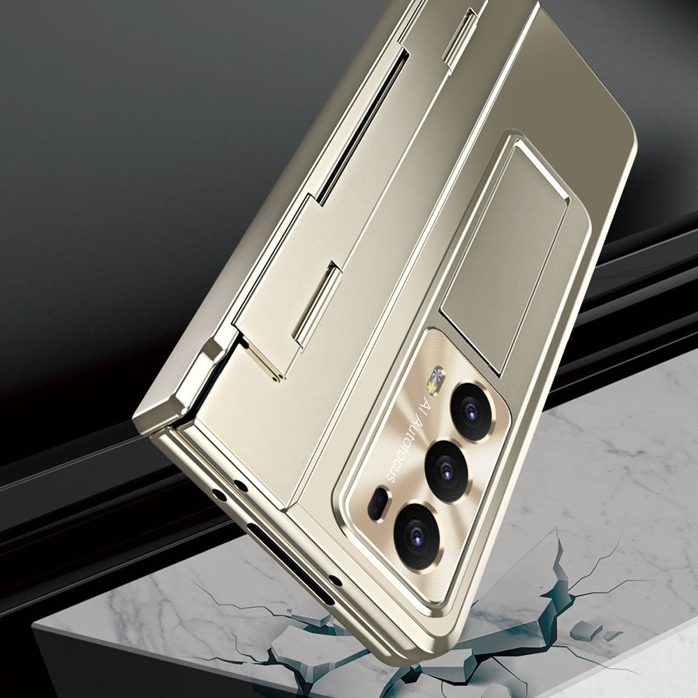 For Honor Magic V2 5G Hinge Protection Hard PC Case Kickstand Phone Cover with Tempered Glass Screen Film