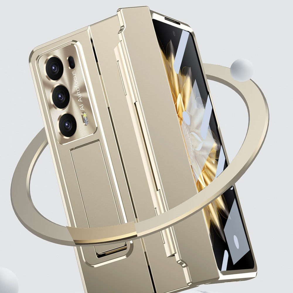 For Honor Magic V2 5G Hinge Protection Hard PC Case Kickstand Phone Cover with Tempered Glass Screen Film