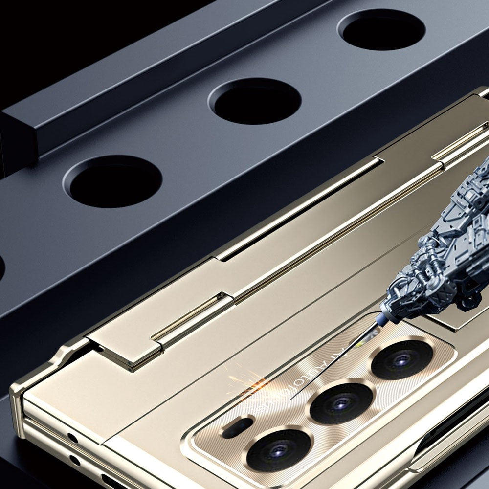 For Honor Magic V2 5G Hinge Protection Hard PC Case Kickstand Phone Cover with Tempered Glass Screen Film