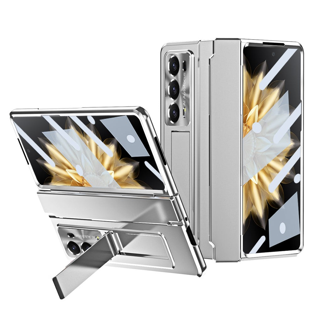 For Honor Magic V2 5G Hinge Protection Hard PC Case Kickstand Phone Cover with Tempered Glass Screen Film