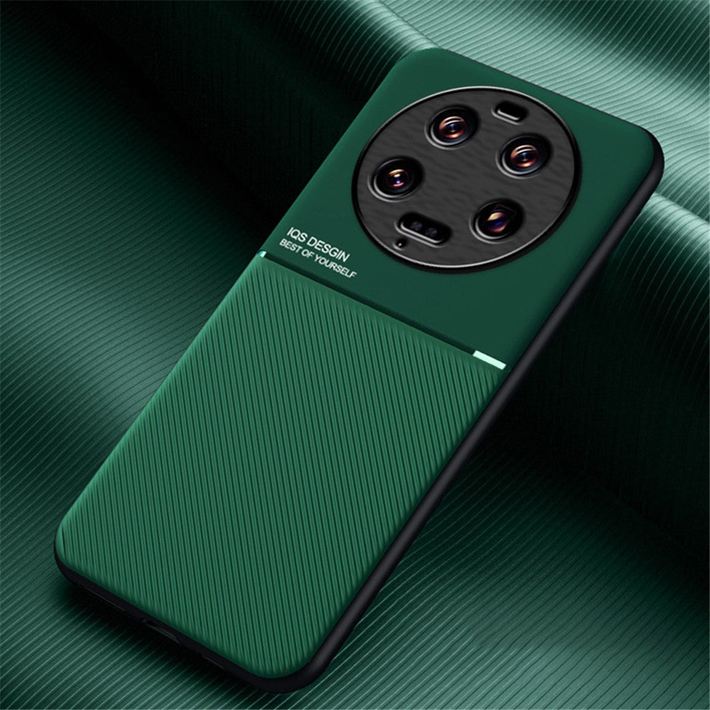 For Xiaomi 13 Ultra Lines Imprinted PU Leather+TPU Case Magnetic Car Holder Phone Cover