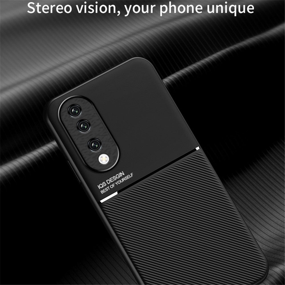 PU Leather+TPU Phone Cover for Honor 90 , Lines Imprinted Magnetic Car Holder Cell Phone Case