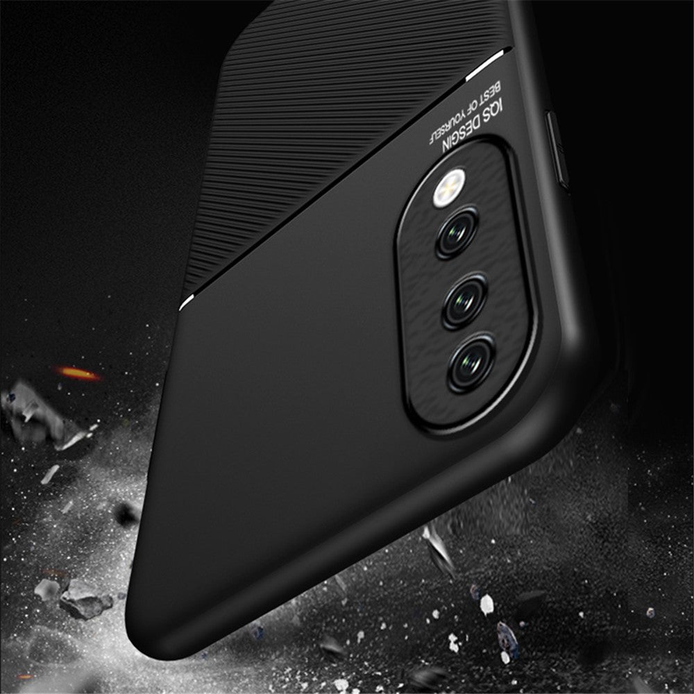 PU Leather+TPU Phone Cover for Honor 90 , Lines Imprinted Magnetic Car Holder Cell Phone Case