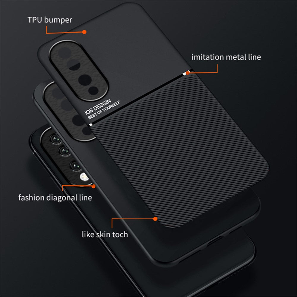 PU Leather+TPU Phone Cover for Honor 90 , Lines Imprinted Magnetic Car Holder Cell Phone Case