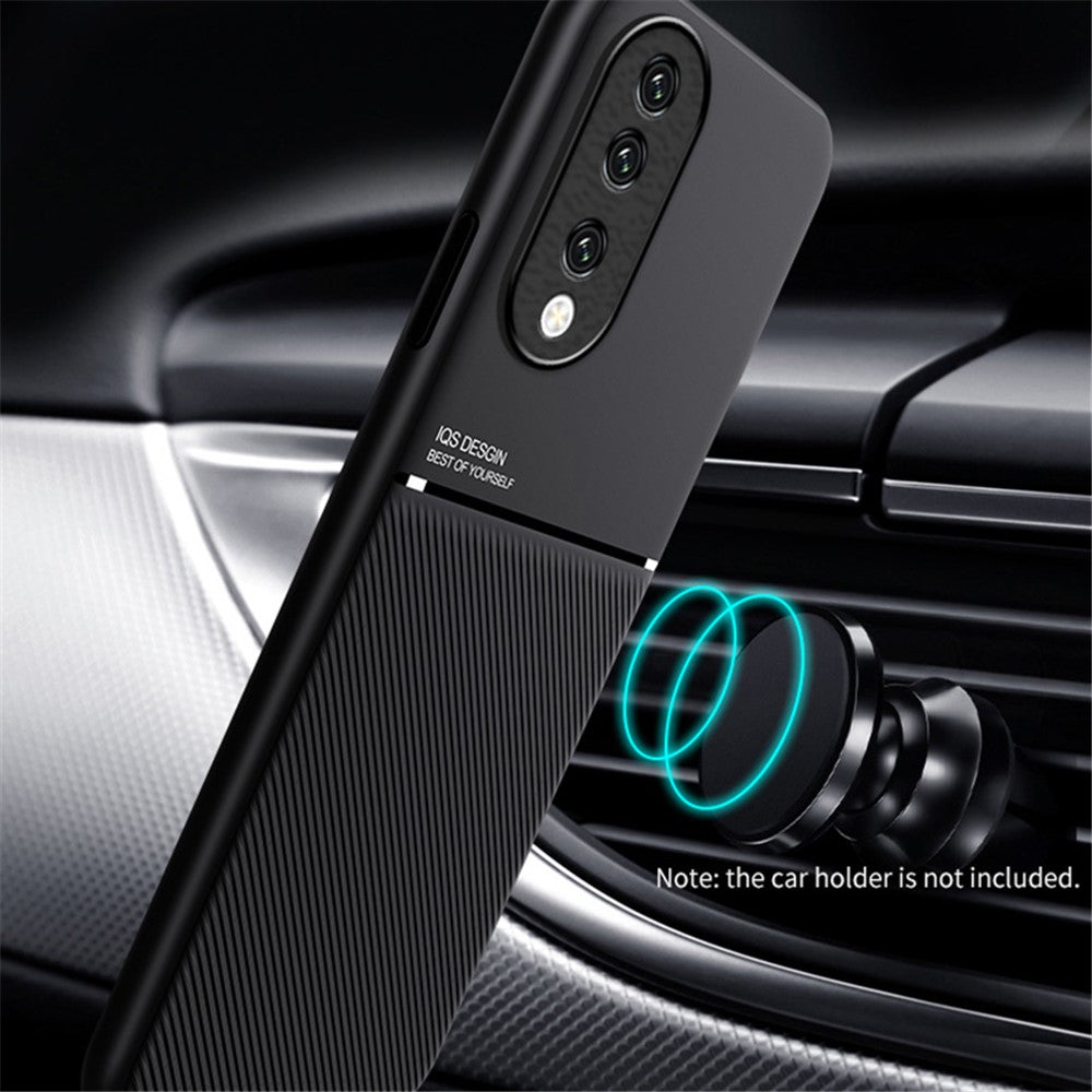 PU Leather+TPU Phone Cover for Honor 90 , Lines Imprinted Magnetic Car Holder Cell Phone Case