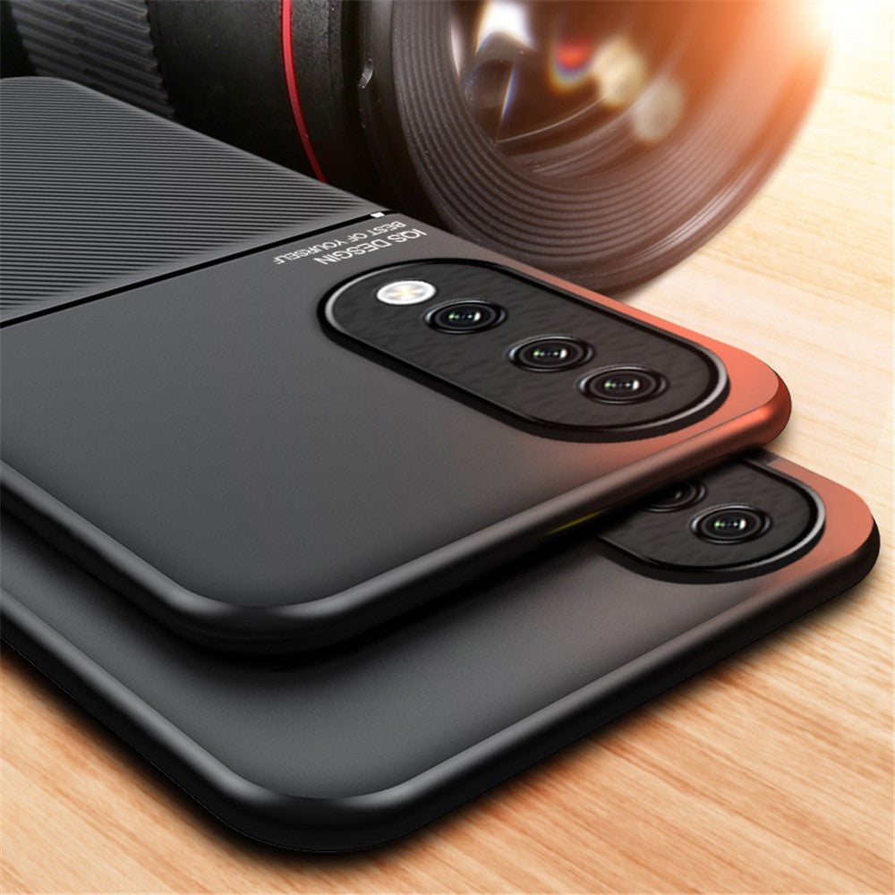 PU Leather+TPU Phone Cover for Honor 90 , Lines Imprinted Magnetic Car Holder Cell Phone Case