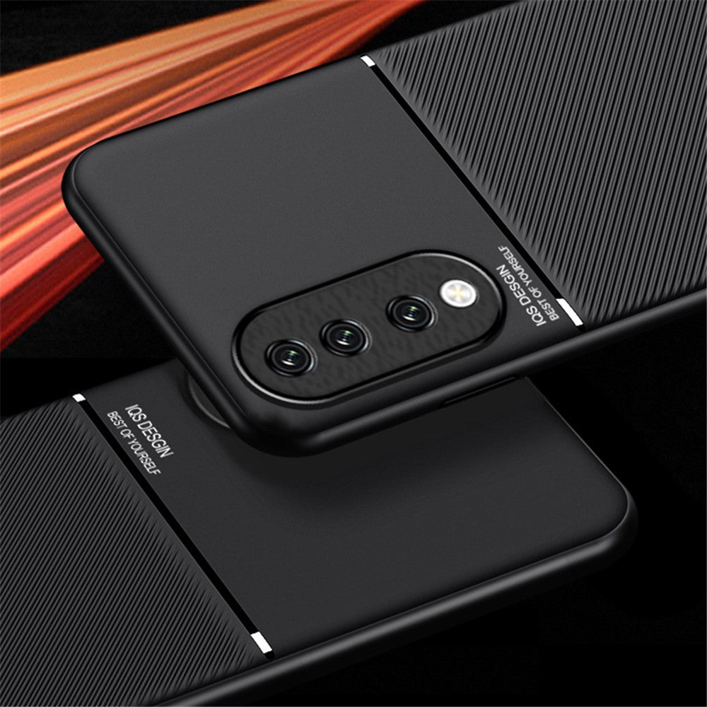 PU Leather+TPU Phone Cover for Honor 90 , Lines Imprinted Magnetic Car Holder Cell Phone Case