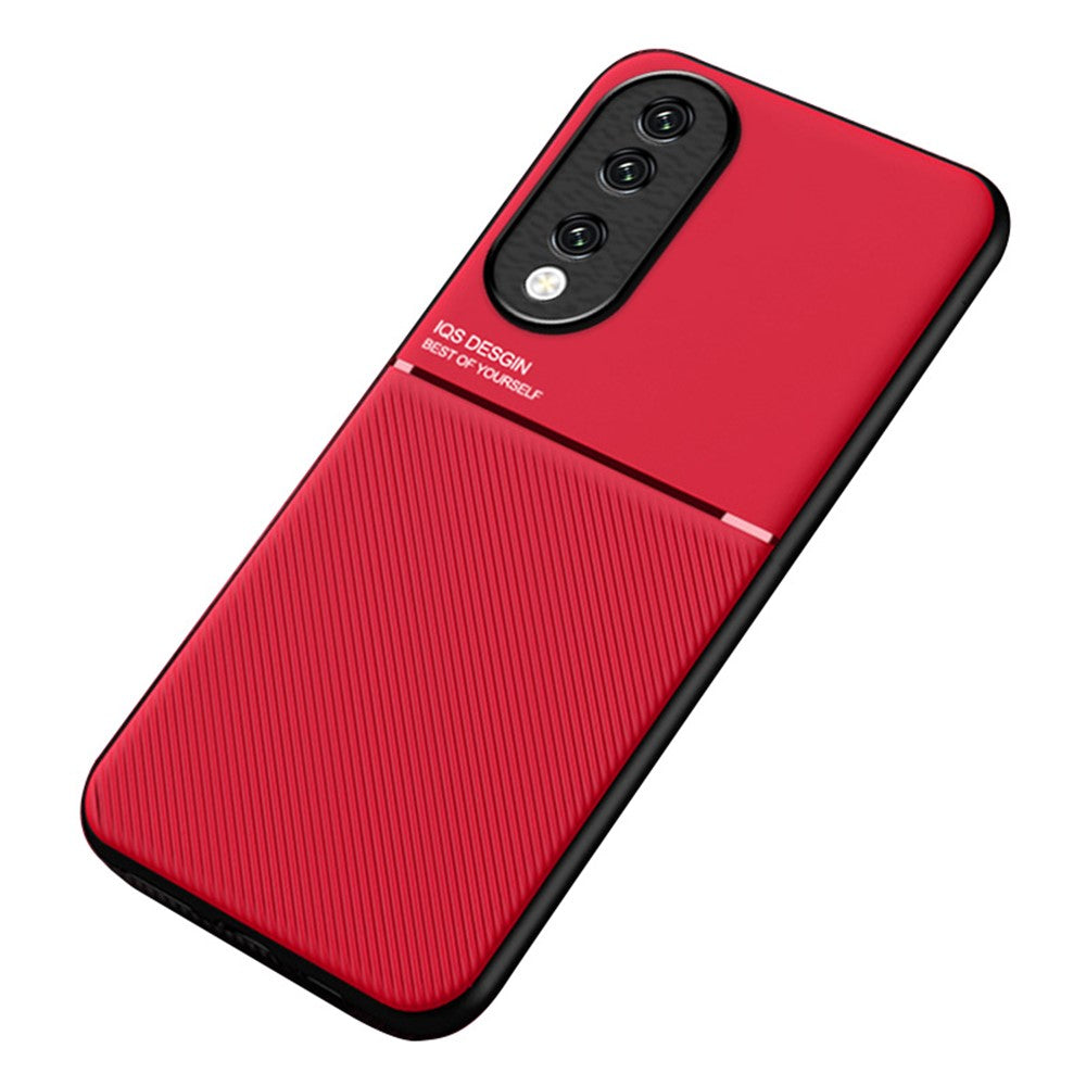 PU Leather+TPU Phone Cover for Honor 90 , Lines Imprinted Magnetic Car Holder Cell Phone Case