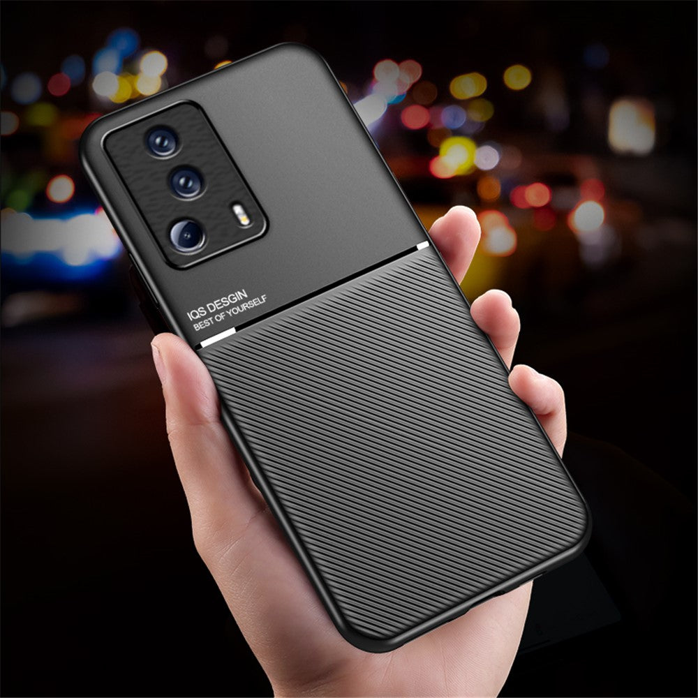 Lines Imprinted Phone Case for Xiaomi 13 Lite / Civi 2 5G , Magnetic Car Mount Leather+TPU Phone Cover