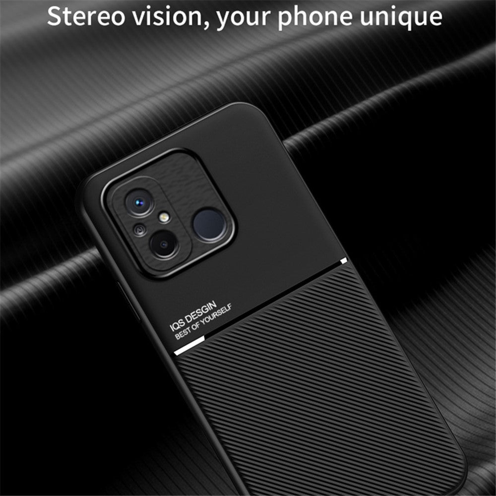For Xiaomi Redmi 12C 4G / Poco C55 4G Phone Case Lines Imprinted PU Leather+TPU Magnetic Car Mount Phone Cover