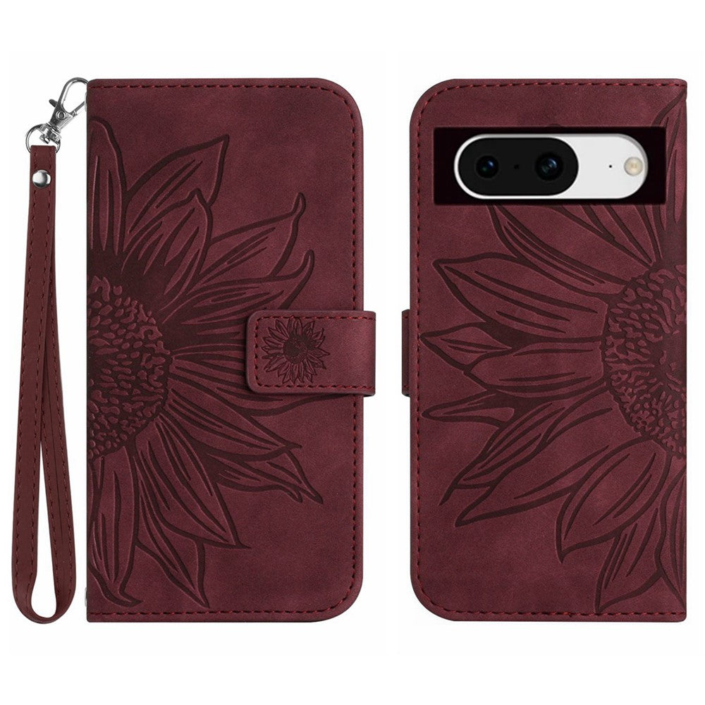 Pixel 8 Wallet-Hülle – Sonnenblume aufgedruckt, mit Ständer & Riemen