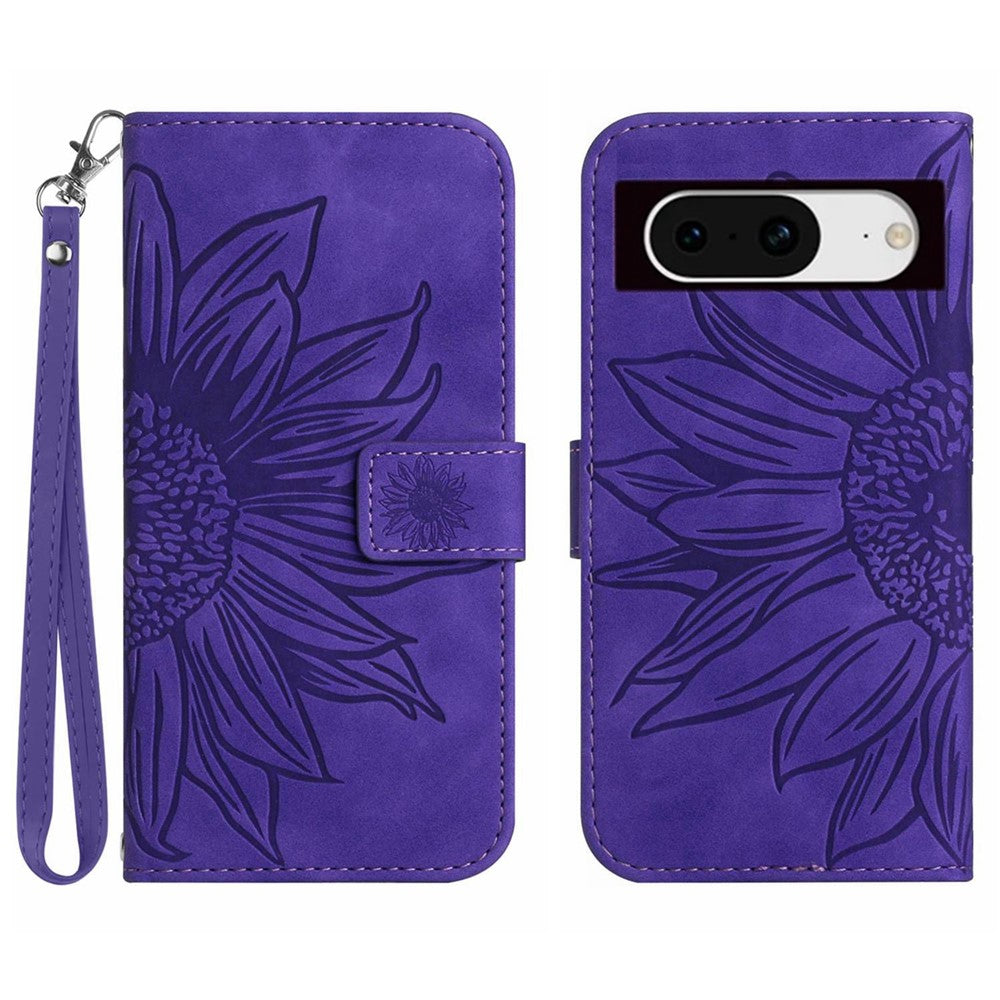 Pixel 8 Wallet-Hülle – Sonnenblume aufgedruckt, mit Ständer & Riemen