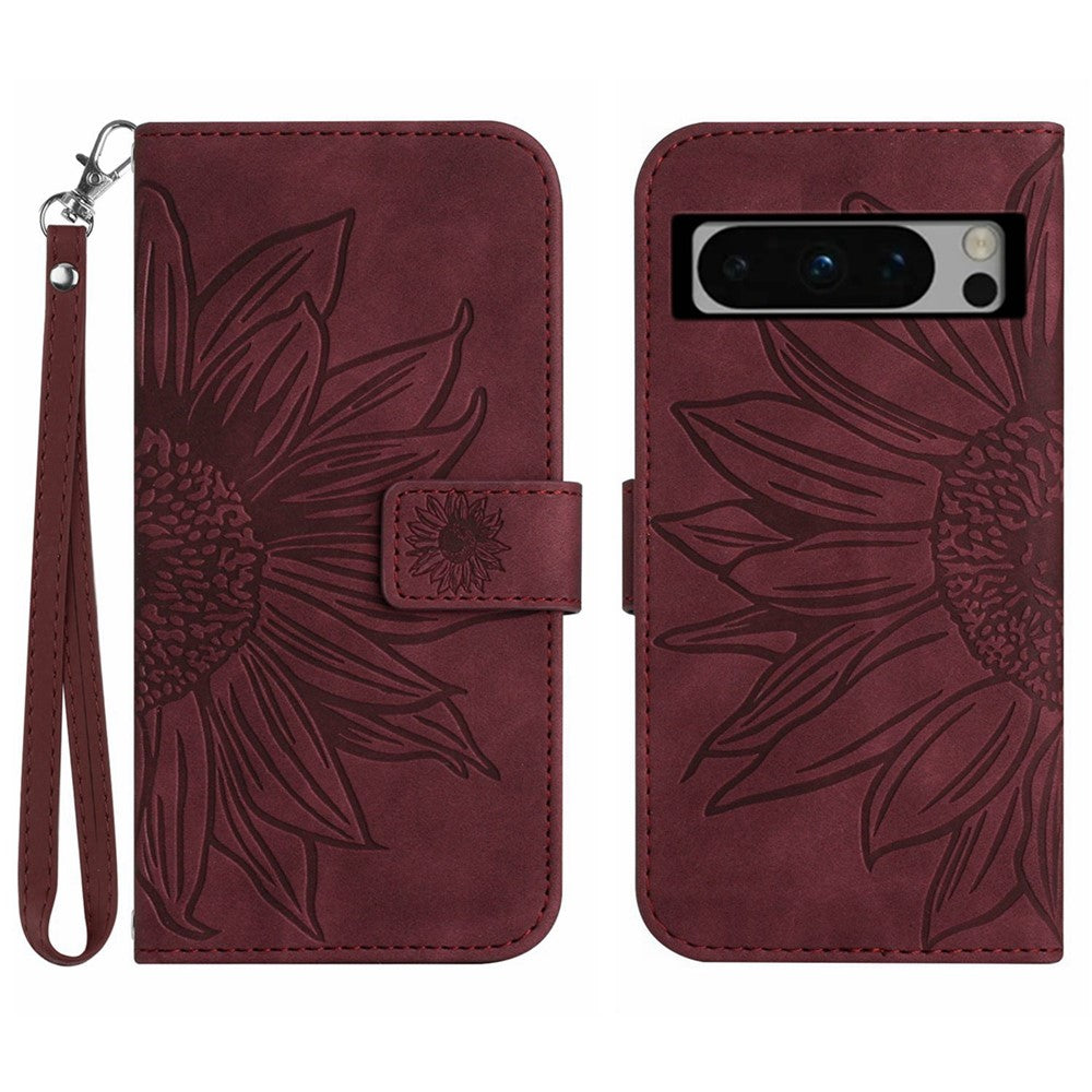 Pixel 8 Pro Wallet-Hülle – Sonnenblume aufgedruckt, mit Ständer & Riemen