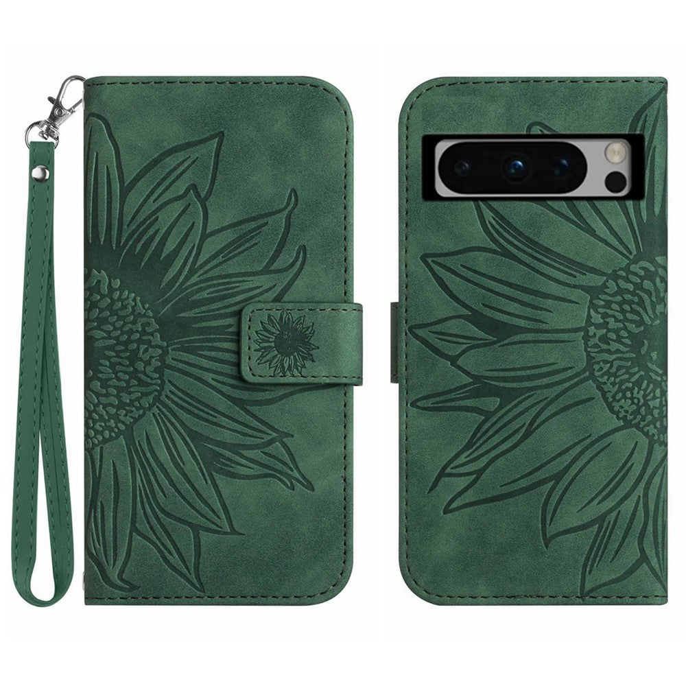 Pixel 8 Pro Wallet-Hülle – Sonnenblume aufgedruckt, mit Ständer & Riemen
