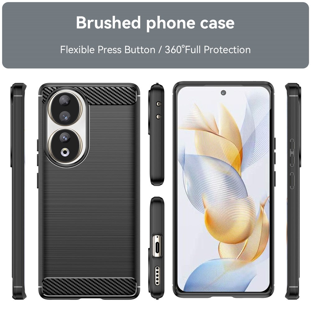 Carbon Fiber Texture Brushed Phone Case for Honor 90 , Flexible TPU Slim Phone Cover