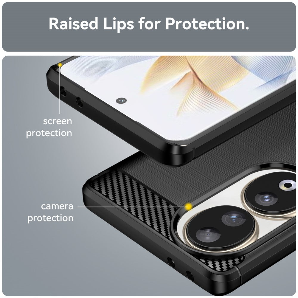 Carbon Fiber Texture Brushed Phone Case for Honor 90 , Flexible TPU Slim Phone Cover
