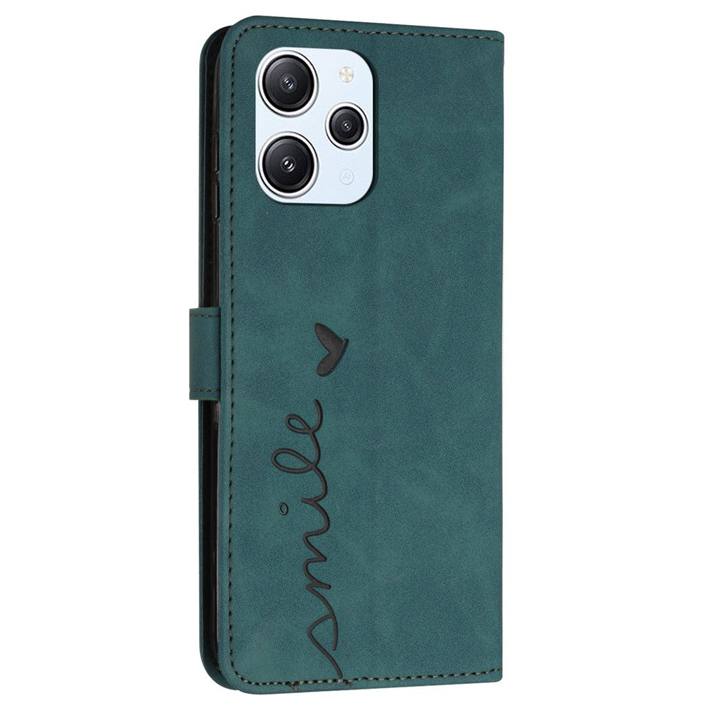 For Xiaomi Redmi 12 4G Leather Wallet Stand Cover Heart Imprinted Magnetic Clasp Phone Case