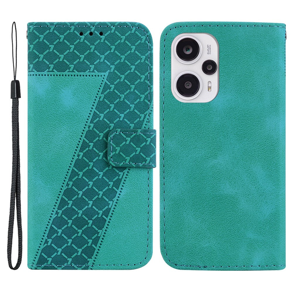 For Xiaomi Poco F5 5G / Redmi Note 12 Turbo PU Leather 7-Shape Imprinted Phone Cover Wallet Stand Case