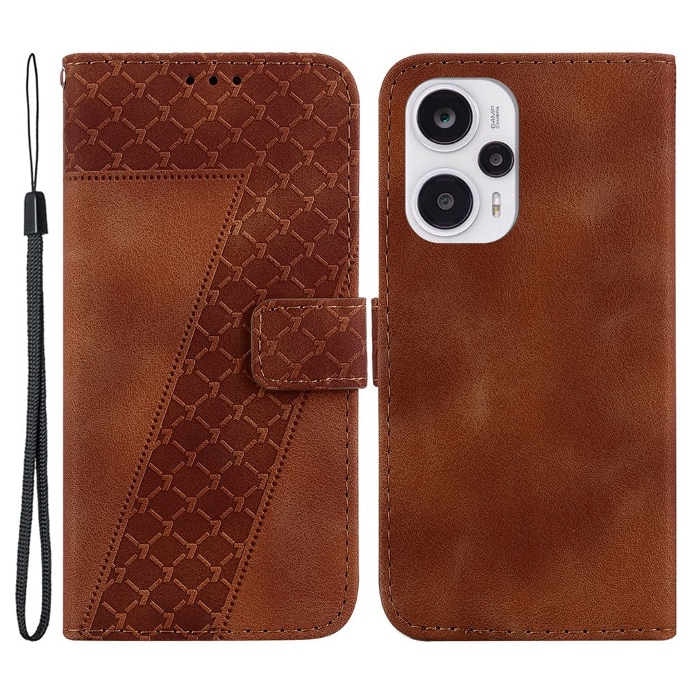 For Xiaomi Poco F5 5G / Redmi Note 12 Turbo PU Leather 7-Shape Imprinted Phone Cover Wallet Stand Case