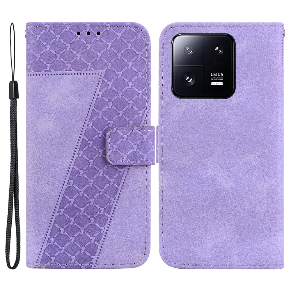 PU Leather Phone Case for Xiaomi 13 Pro 5G 7-Shape Imprinted Wallet Stand Cover