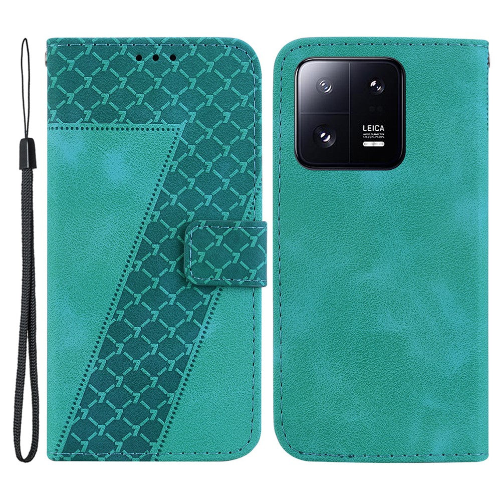 PU Leather Phone Case for Xiaomi 13 Pro 5G 7-Shape Imprinted Wallet Stand Cover