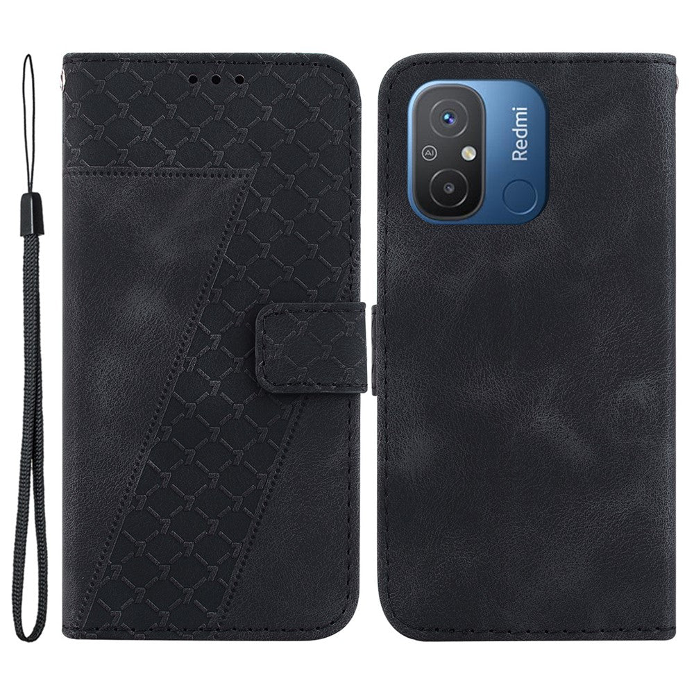 For Xiaomi Redmi 12C 4G Shockproof Phone Cover 7-Shape Imprinted PU Leather Wallet Stand Case