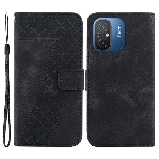 For Xiaomi Redmi 12C 4G Shockproof Phone Cover 7-Shape Imprinted PU Leather Wallet Stand Case