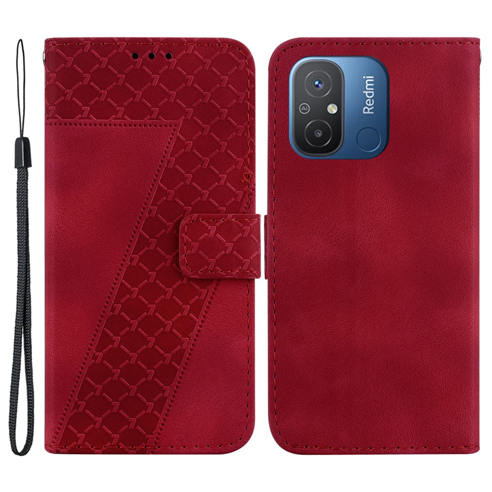 For Xiaomi Redmi 12C 4G Shockproof Phone Cover 7-Shape Imprinted PU Leather Wallet Stand Case