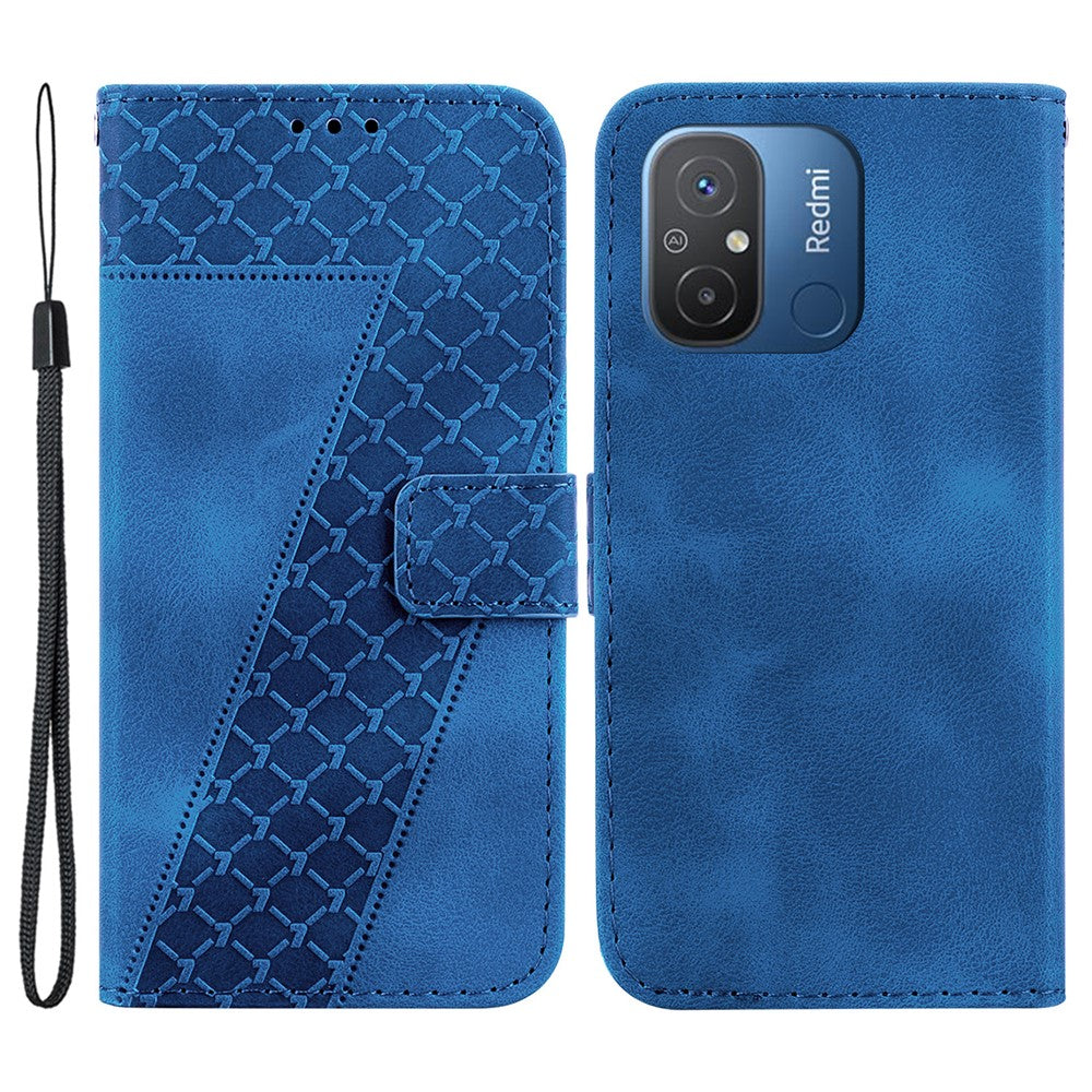 For Xiaomi Redmi 12C 4G Shockproof Phone Cover 7-Shape Imprinted PU Leather Wallet Stand Case