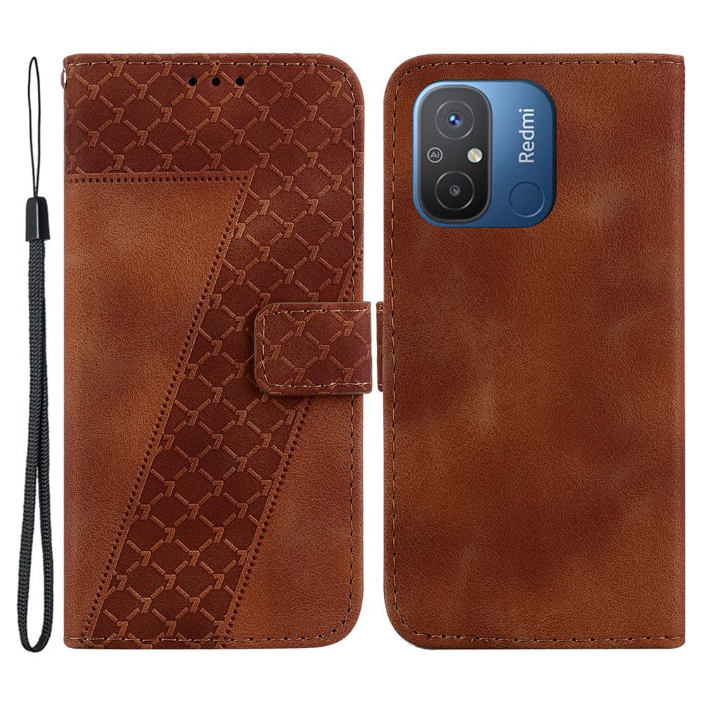 For Xiaomi Redmi 12C 4G Shockproof Phone Cover 7-Shape Imprinted PU Leather Wallet Stand Case