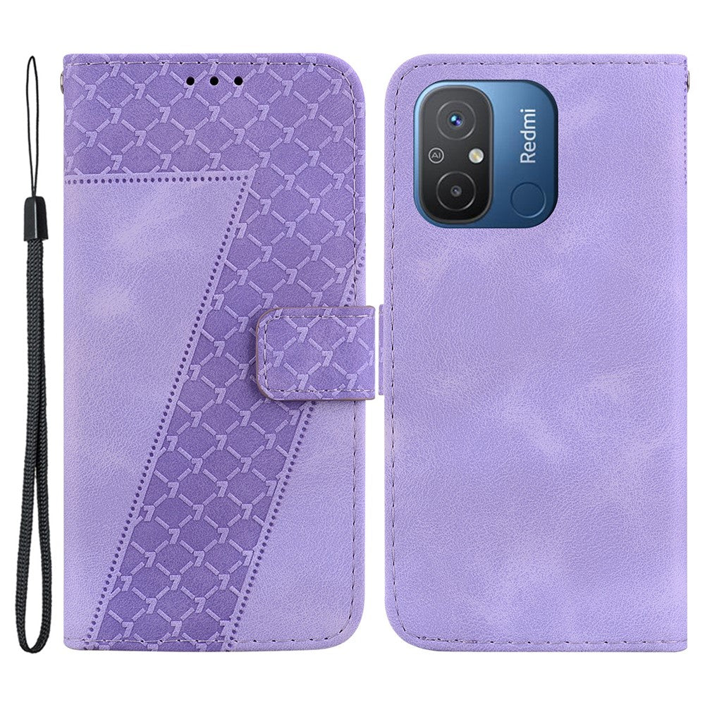 For Xiaomi Redmi 12C 4G Shockproof Phone Cover 7-Shape Imprinted PU Leather Wallet Stand Case