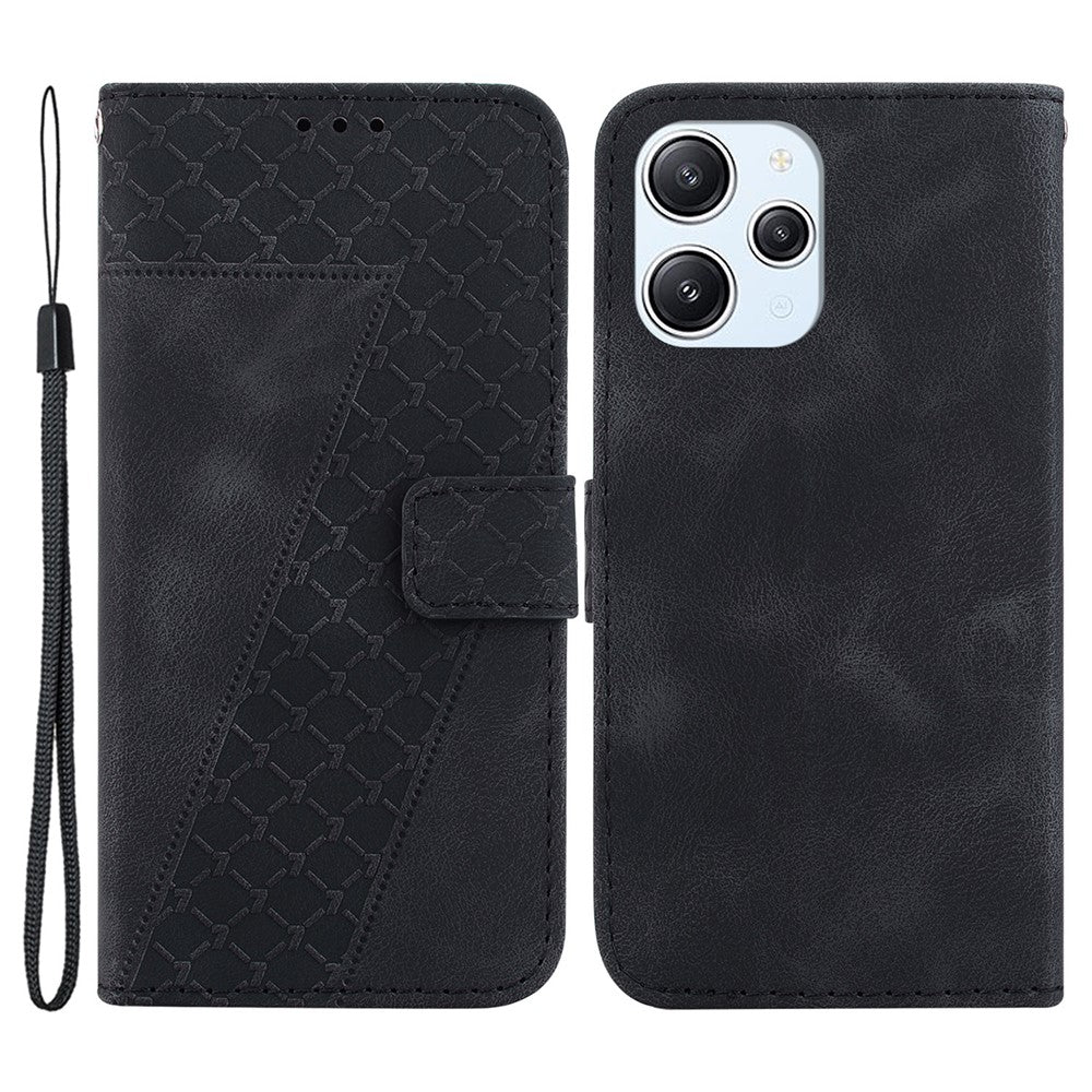 For Xiaomi Redmi 12 4G 7-Shape Imprinted Leather Cell Phone Case Protective Wallet Stand Cover