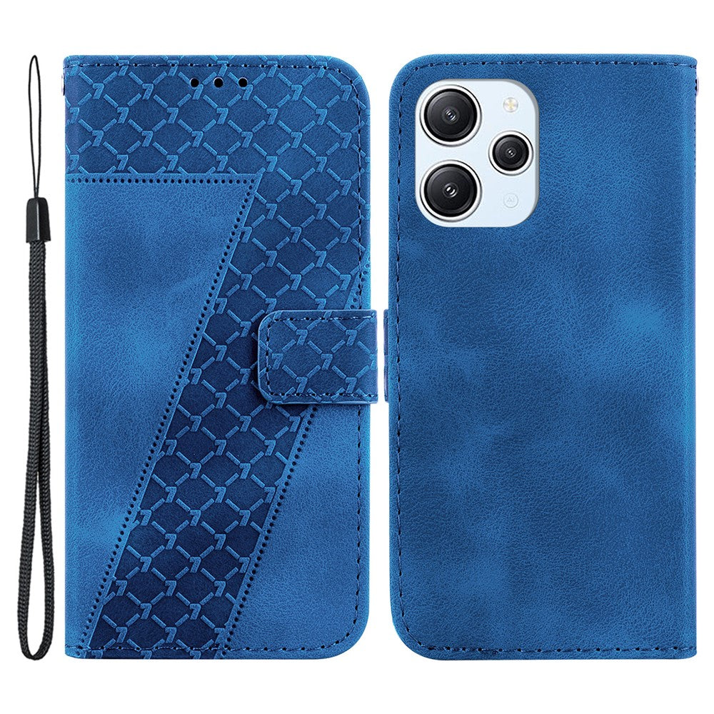 For Xiaomi Redmi 12 4G 7-Shape Imprinted Leather Cell Phone Case Protective Wallet Stand Cover