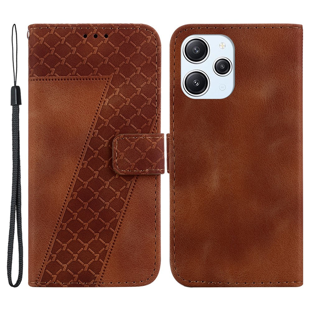For Xiaomi Redmi 12 4G 7-Shape Imprinted Leather Cell Phone Case Protective Wallet Stand Cover