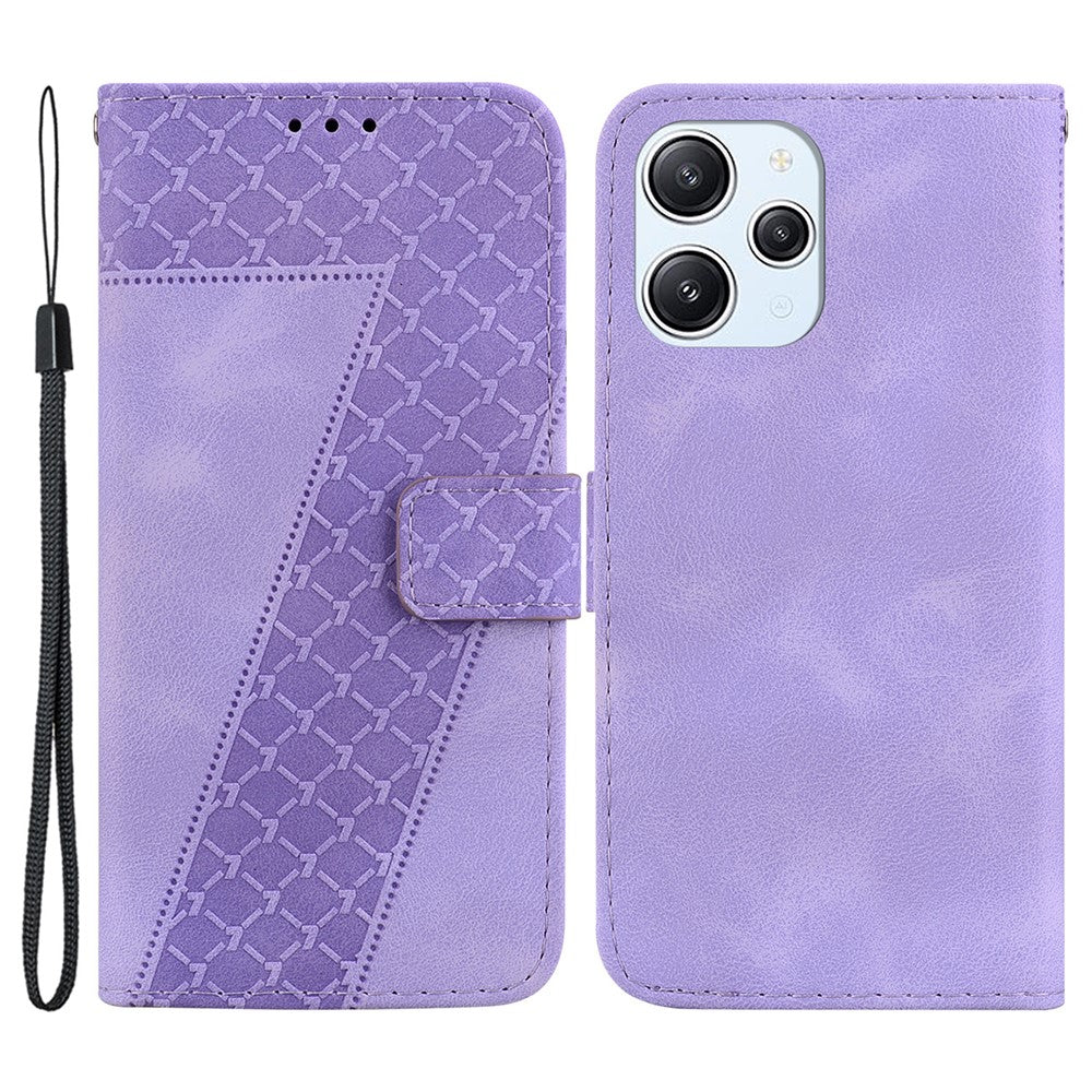 For Xiaomi Redmi 12 4G 7-Shape Imprinted Leather Cell Phone Case Protective Wallet Stand Cover