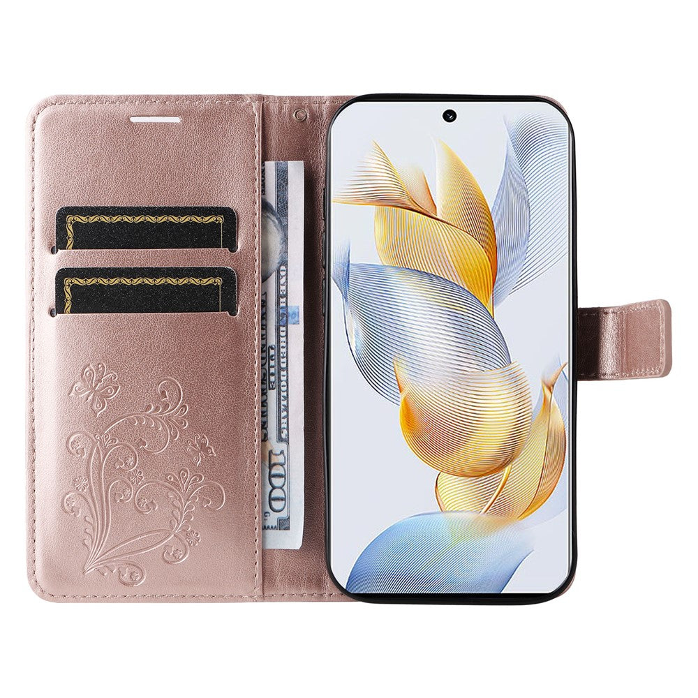 For Honor 90 Wallet Case Floral Butterfly Imprinted Leather Phone Cover Stand