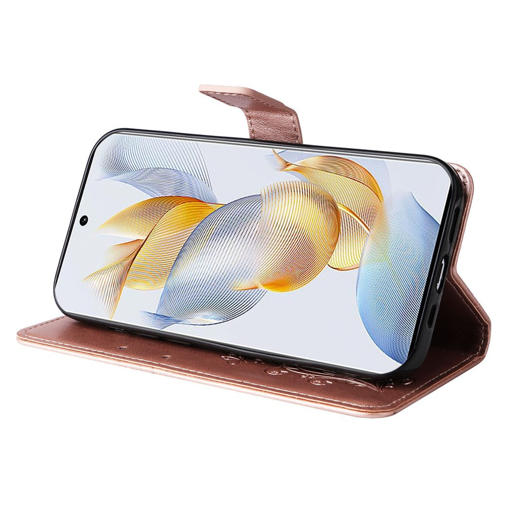 For Honor 90 Wallet Case Floral Butterfly Imprinted Leather Phone Cover Stand