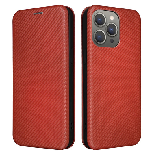 PU Leather Card Holder Phone Case for iPhone 15 Pro , Carbon Fiber Texture Stand Cover