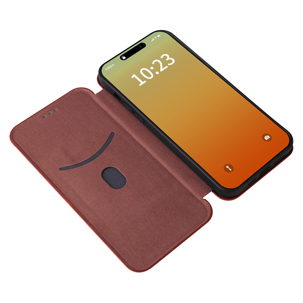 PU Leather Card Holder Phone Case for iPhone 15 Pro , Carbon Fiber Texture Stand Cover