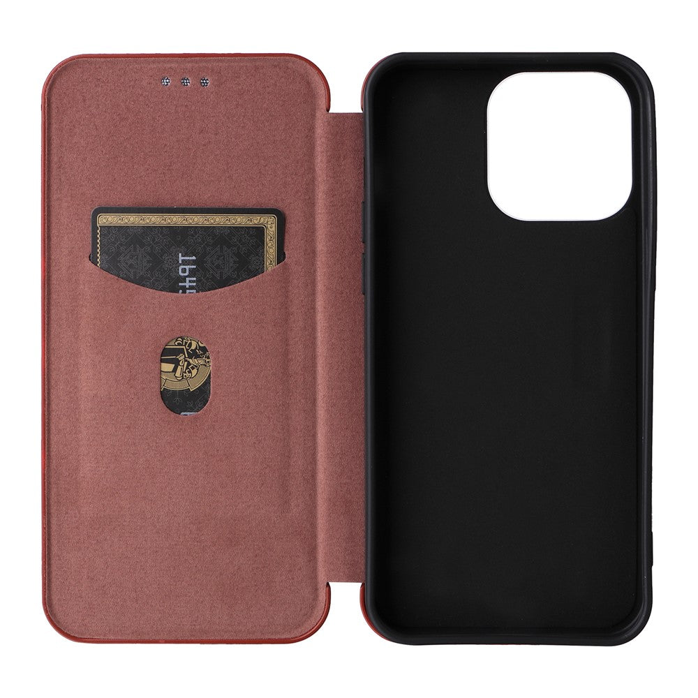 PU Leather Card Holder Phone Case for iPhone 15 Pro , Carbon Fiber Texture Stand Cover