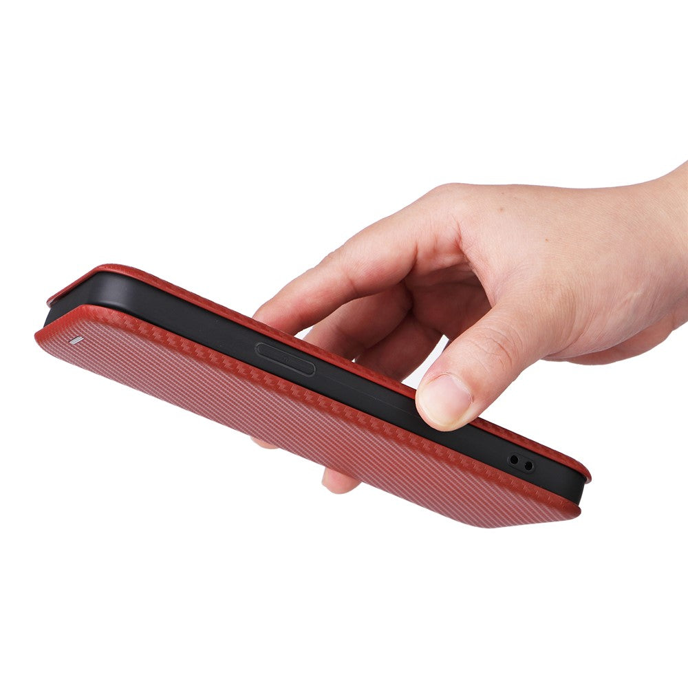PU Leather Card Holder Phone Case for iPhone 15 Pro , Carbon Fiber Texture Stand Cover