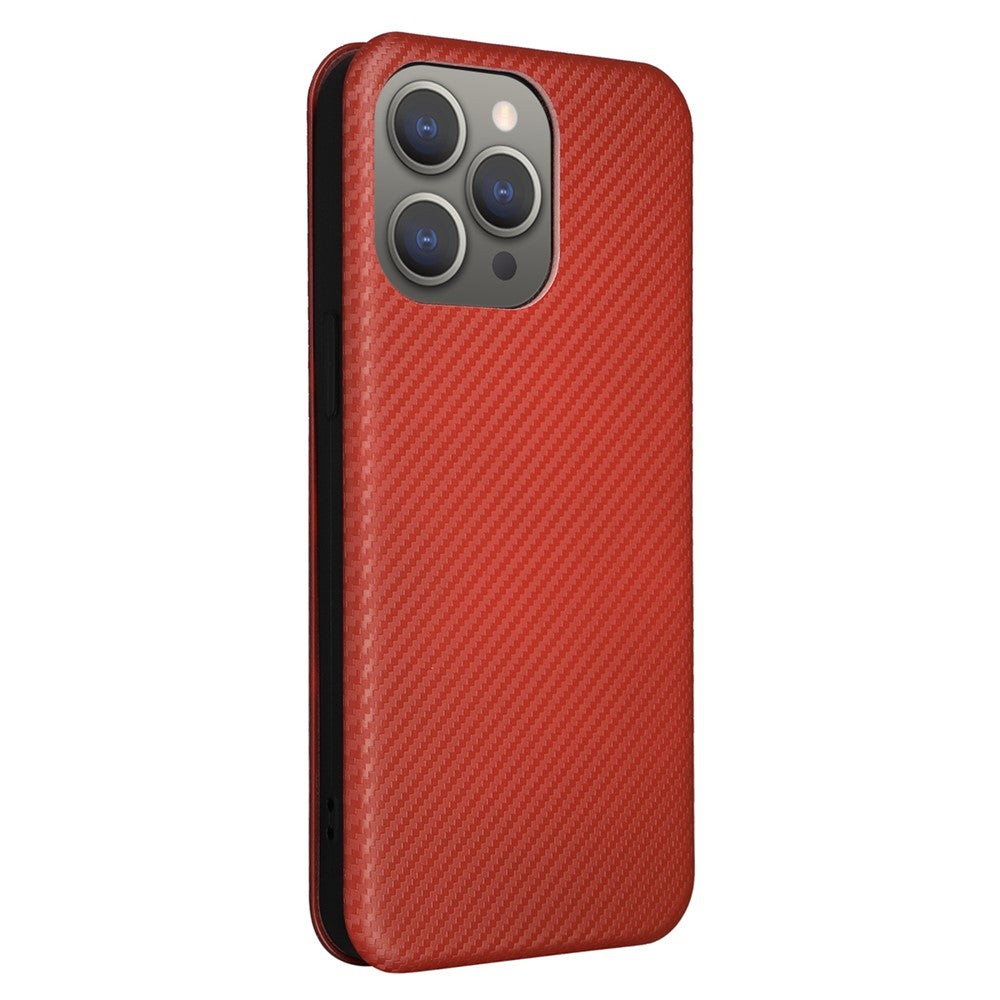 PU Leather Card Holder Phone Case for iPhone 15 Pro , Carbon Fiber Texture Stand Cover