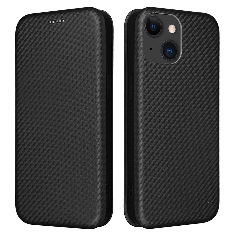 Card Holder Phone Stand Case for iPhone 15 Plus , Carbon Fiber Texture PU Leather Cover
