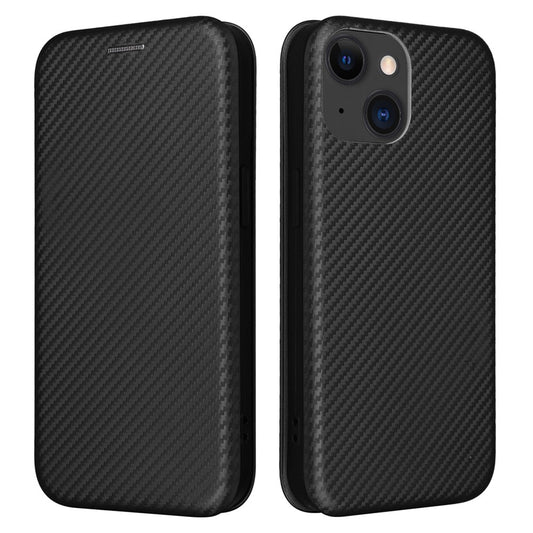 Card Holder Phone Stand Case for iPhone 15 Plus , Carbon Fiber Texture PU Leather Cover